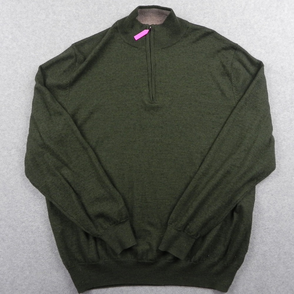 Alan Flusser Sweater Mens 2XL XXL 1/4 Zip Pullover Mock Neck Green Long Sleeve